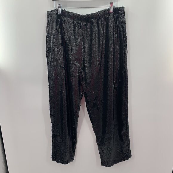 Topshop Size 10 Pants Sequin Idol Premium Black All Over Pull On Straight Leg - Picture 9 of 10